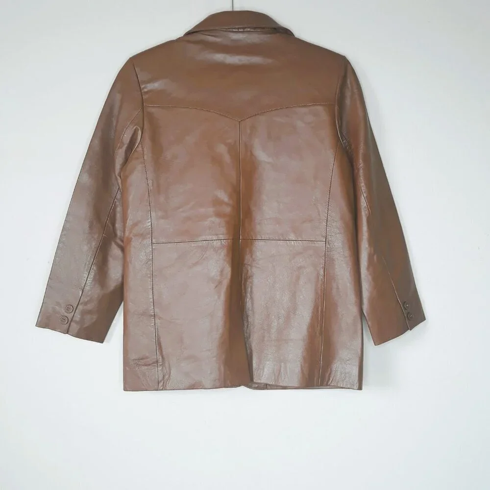 Vtg. L.A. Leather Caramel Brown Blazer Jacket Small Western Classic Minimalist